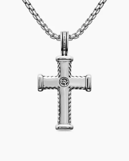 Chevron Cross Pendant Sterling Silver with Black Diamonds
