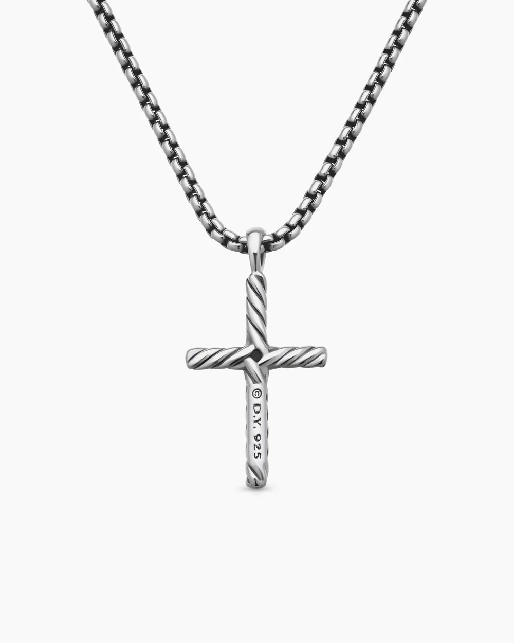 Classic Cable Cross Necklace Sterling Silver with Center Diamond