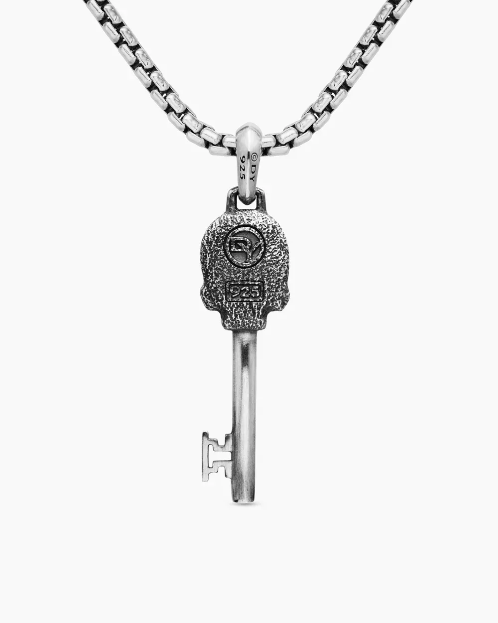 Memento Mori Skull Key Amulet Sterling Silver with Black Diamonds,
