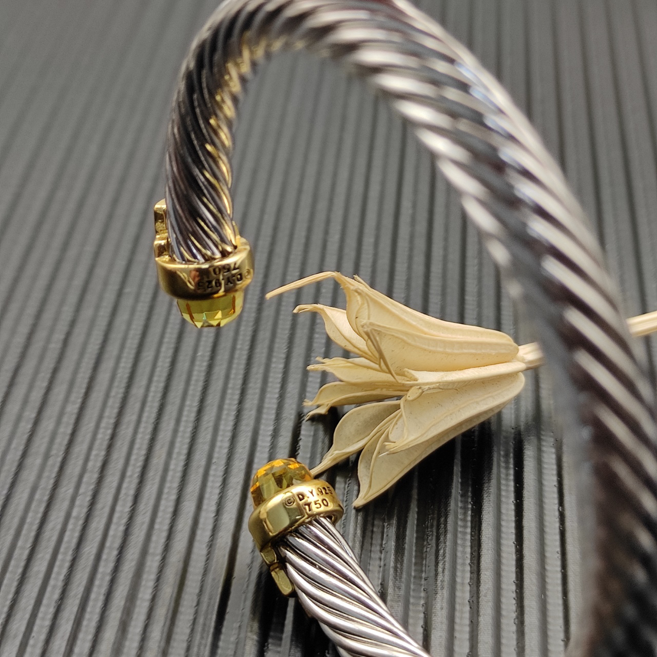 7mm Cable Bracelet with Yellow & Diamond Accents – Gold Cap