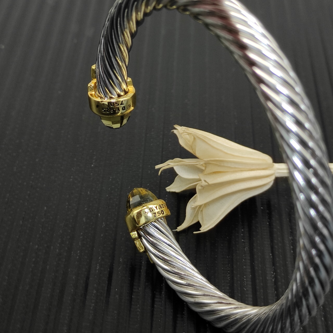 7mm Cable Bracelet with Brown & Diamond Accents – Gold Cap