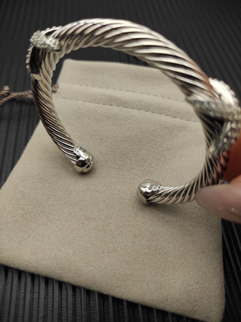 Dathtvid Yurthtman 18K 925 Diamond Cable Cuff Bracelet,7mm