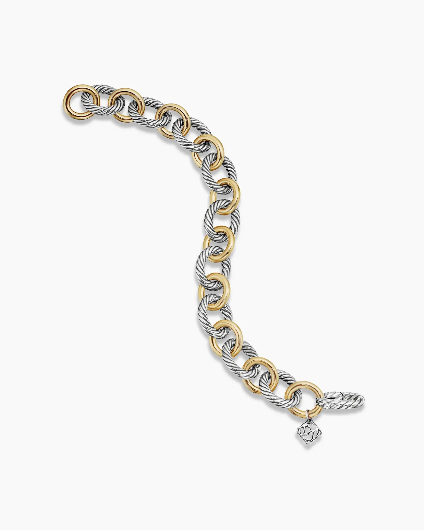 Oval Link Chain Bracelet Sterling Silver with 18K Yellow Gold,19mm