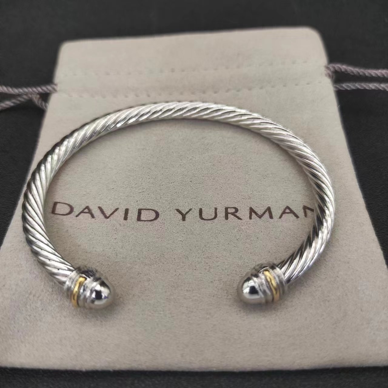 Classic Cable Bracelet Sterling Silver with 18K Yellow Gold, 5mm