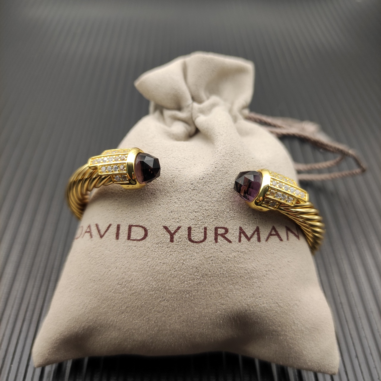 7mm Cable Bracelet with Amethyst & Diamond Accents