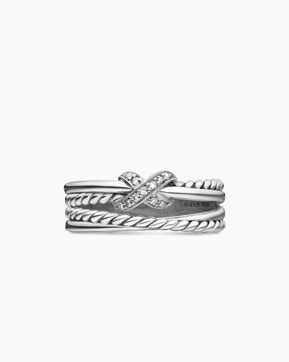 X Crossover Band Ring Sterling Silver with Diamonds