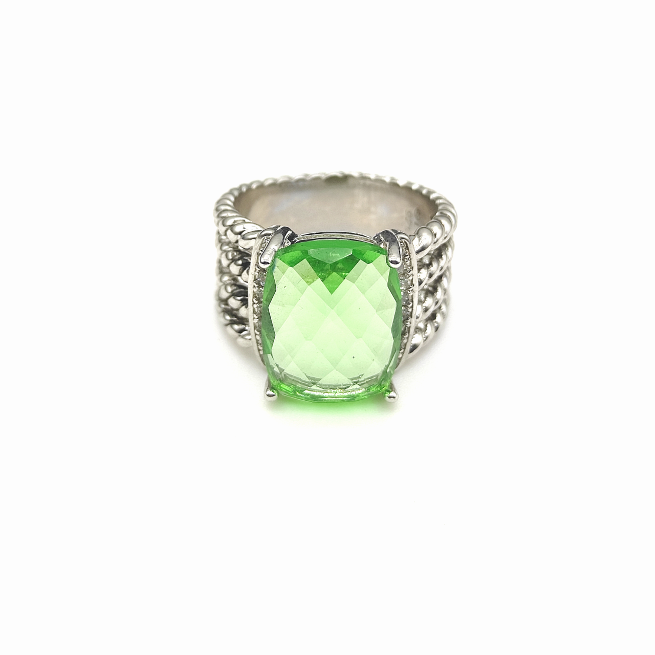 Petite Wheaton® Ring Sterling Silver with Prasiolite and Diamonds