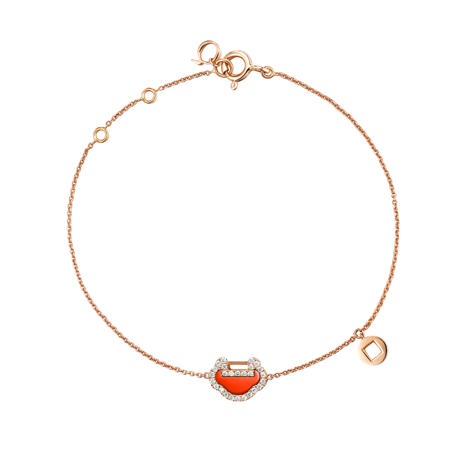 Petite Yu Yi bracelet in 18K rose gold with diamonds and red agate
