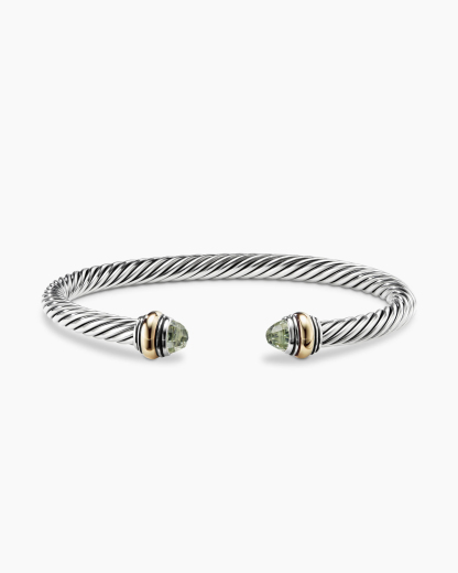Classic Cable Bracelet Sterling Silver with 14K Yellow Gold and Prasiolite, 5mm