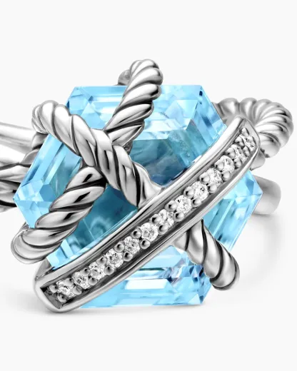 Cable Wrap Ring Sterling Silver with Blue Topaz and Diamonds