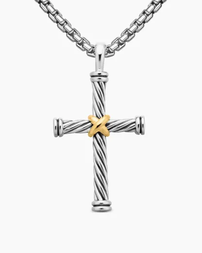 Cable Cross Pendant Sterling Silver with 18K Yellow Gold