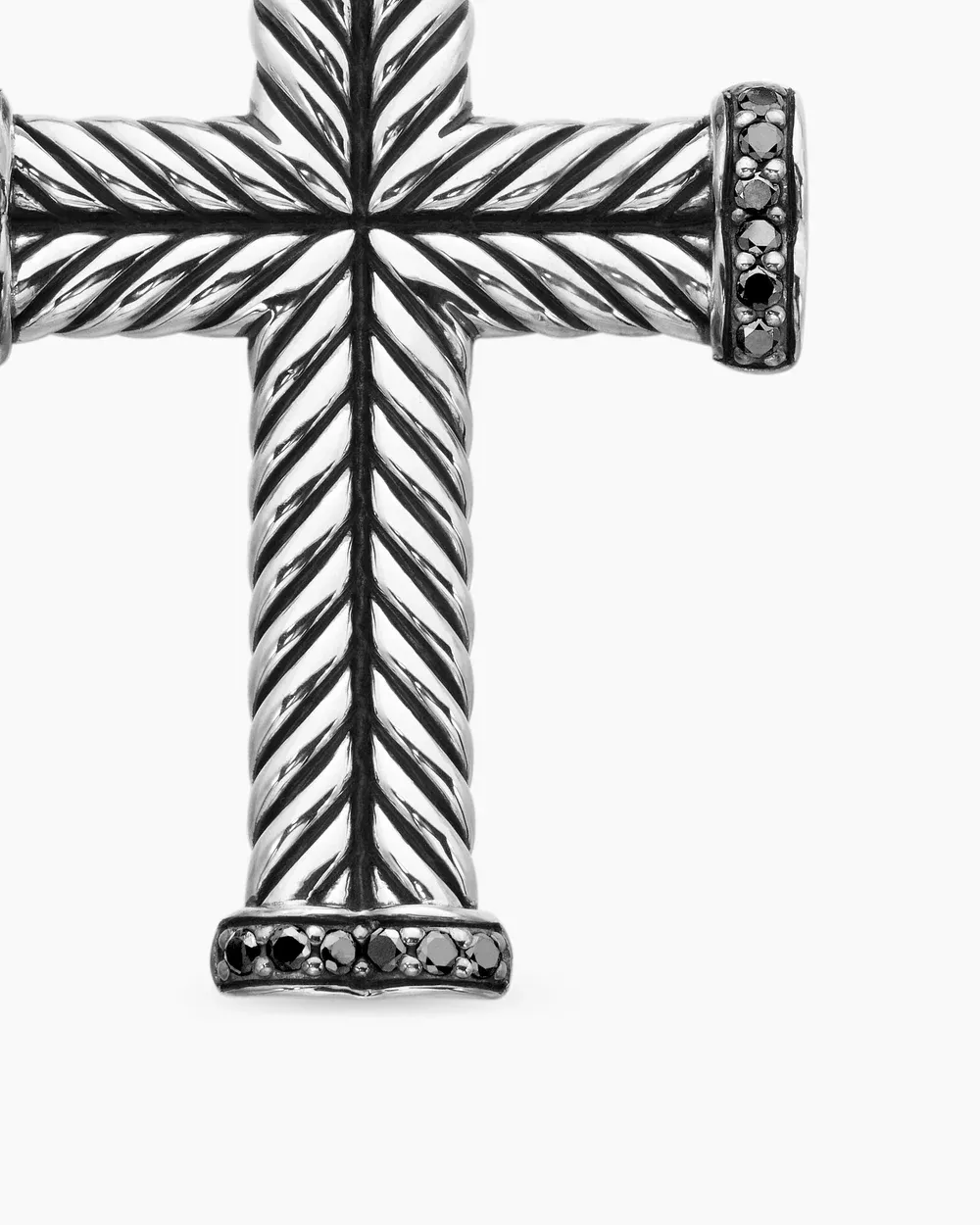 Chevron Cross Pendant Sterling Silver with Black Diamonds