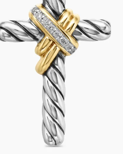 X Cross Pendant Sterling Silver with 18K Yellow Gold and Diamonds