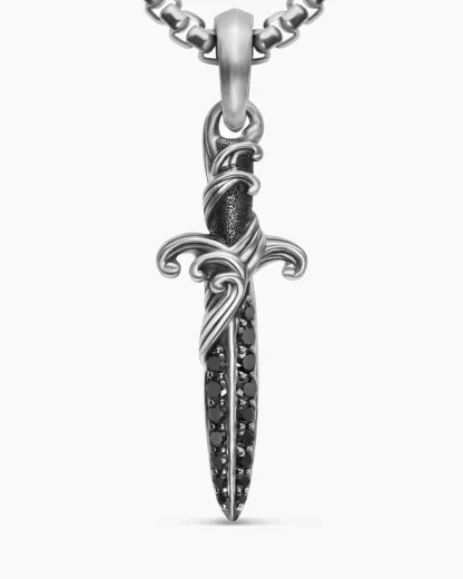 Waves Dagger Amulet Sterling Silver with Black Diamonds