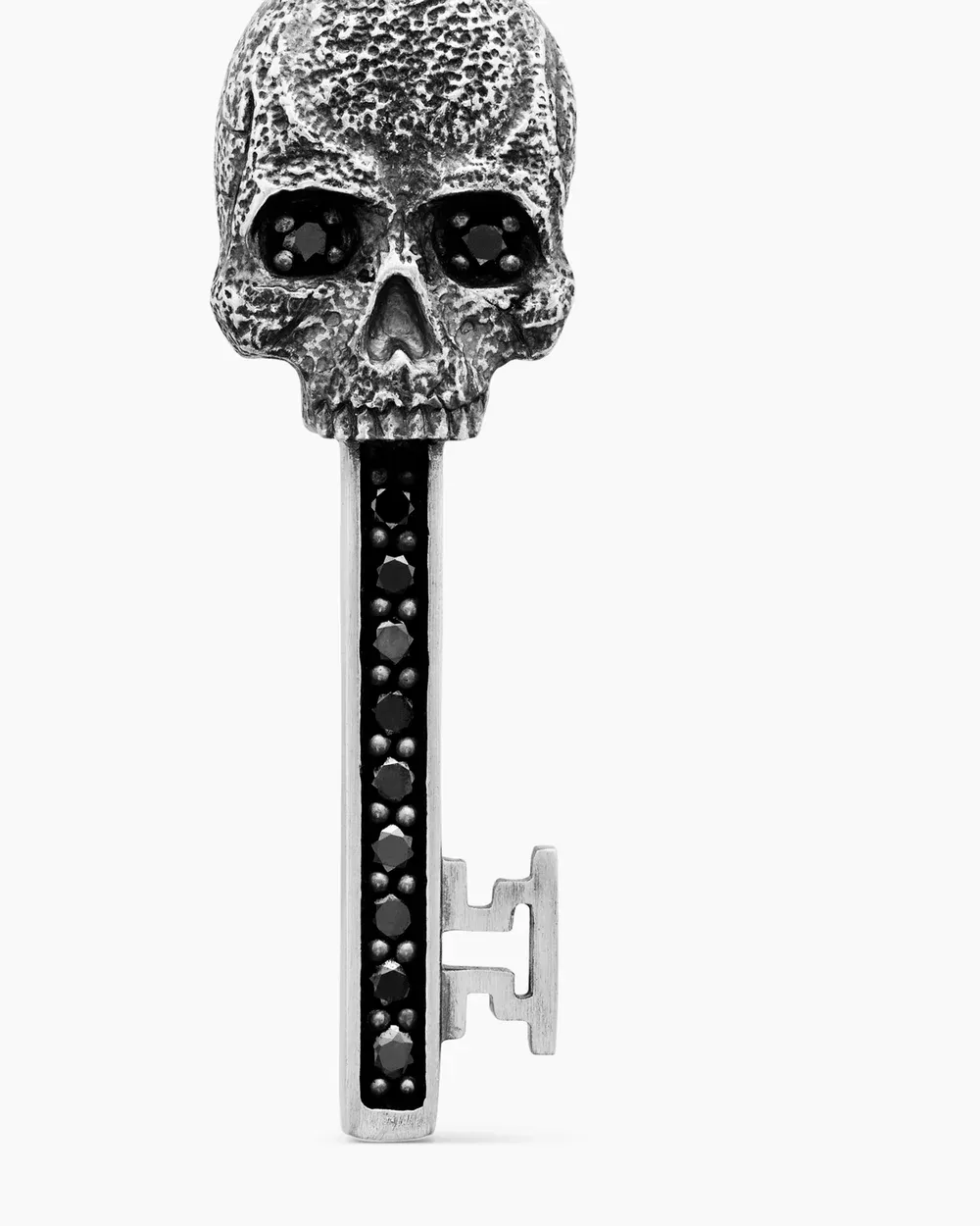 Memento Mori Skull Key Amulet Sterling Silver with Black Diamonds,