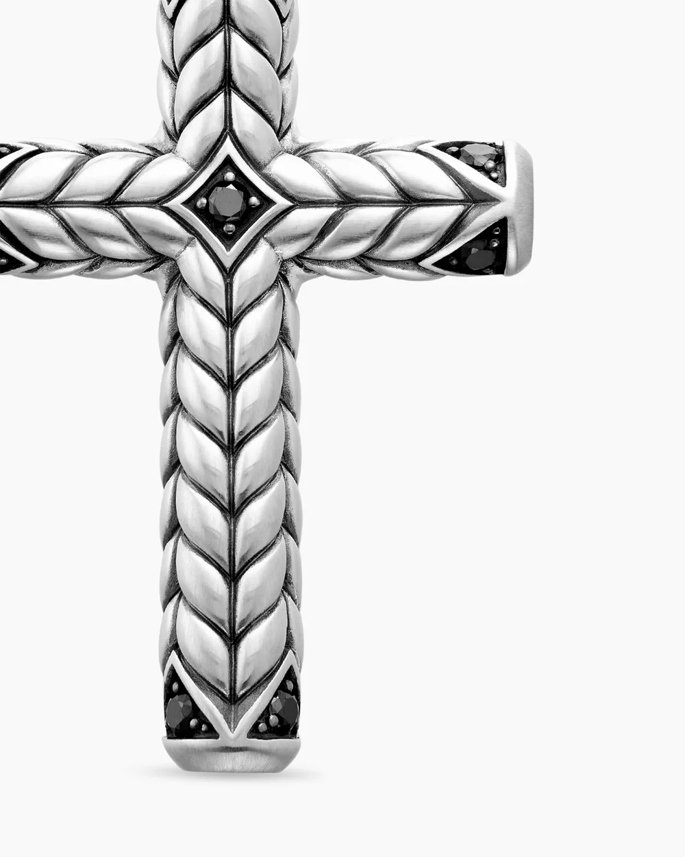 Chevron Cross Pendant Sterling Silver with Black Diamonds