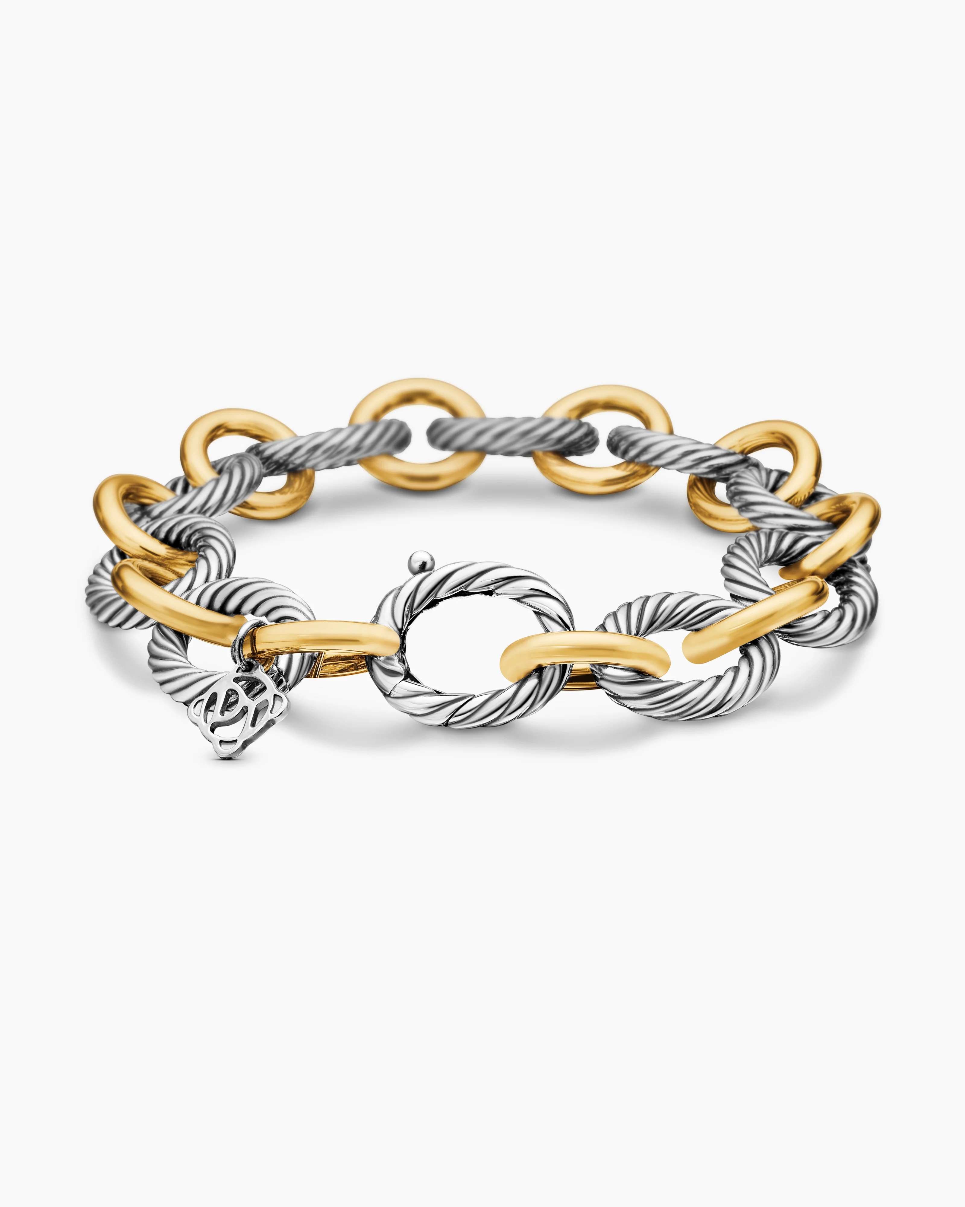 Oval Link Chain Bracelet Sterling Silver with 18K Yellow Gold,19mm