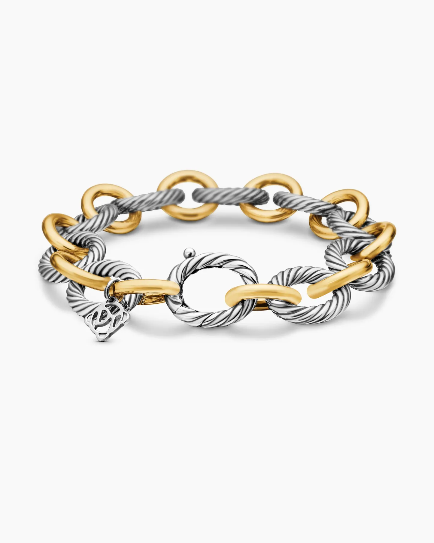 Oval Link Chain Bracelet Sterling Silver with 18K Yellow Gold,19mm