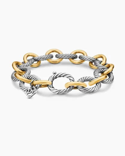 Oval Link Chain Bracelet Sterling Silver with 18K Yellow Gold,19mm