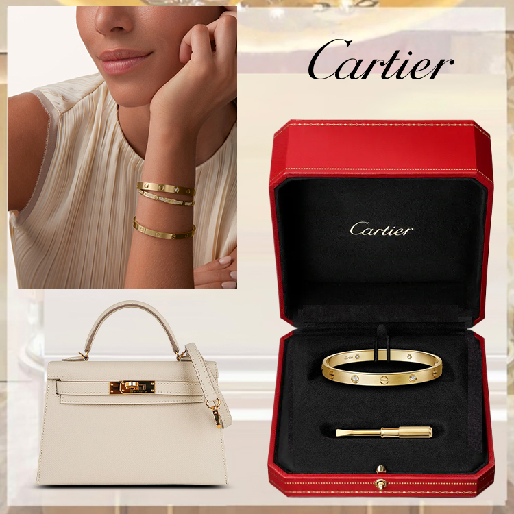 LOVE BRACELET, CLASSIC MODEL, BRUSHED, 4 DIAMONDS & HERthtMES KELLY 25 BAG