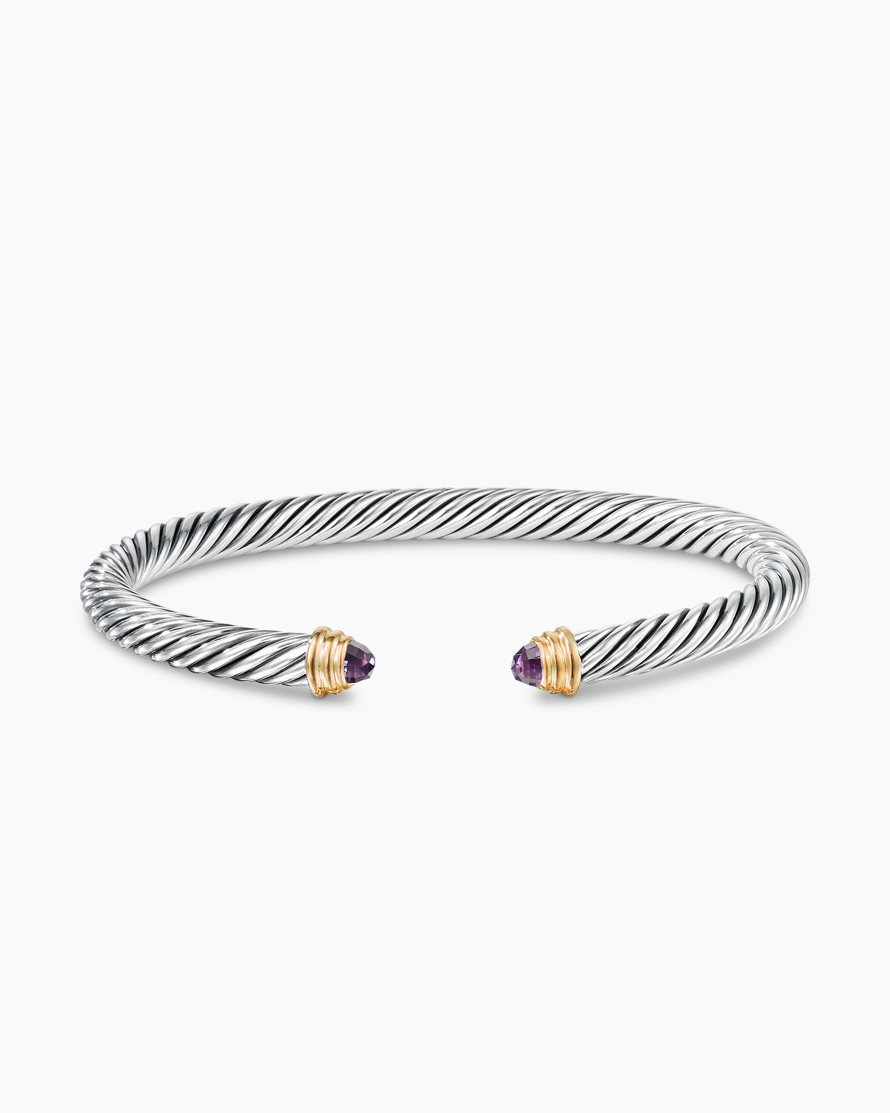 Classic Cable Bracelet Sterling Silver with 14K Yellow Gold and Amethyst, 5mm