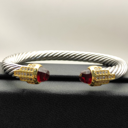 7mm Cable Bracelet with Red & Diamond Accents – Gold Cap