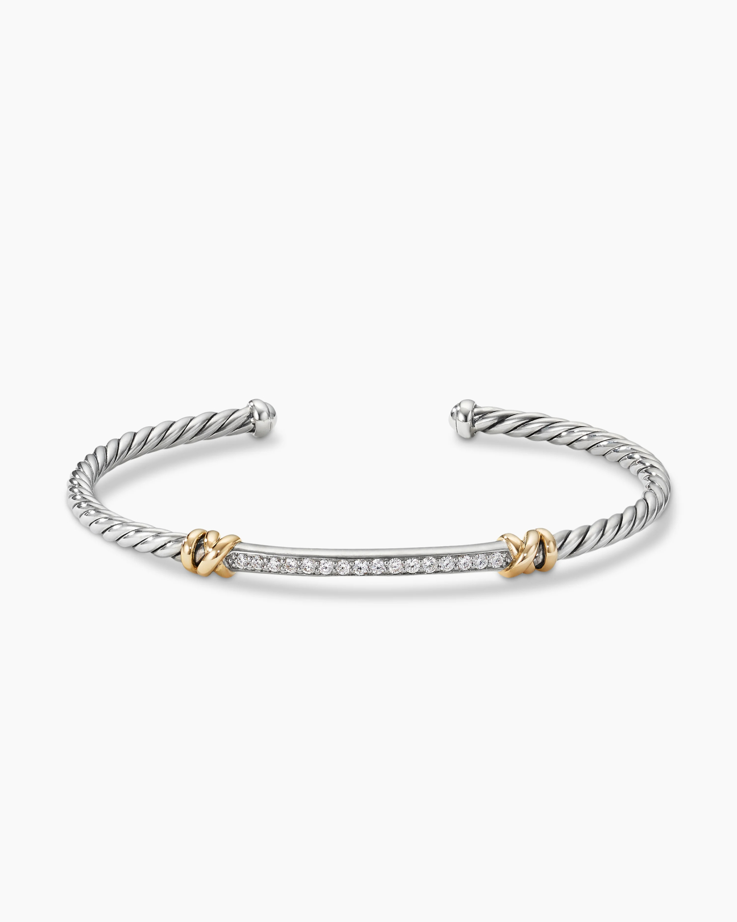 Petite Helena Classic Cable Station Bracelet Sterling Silver with 18K Yellow Gold with Diamonds, 3mm