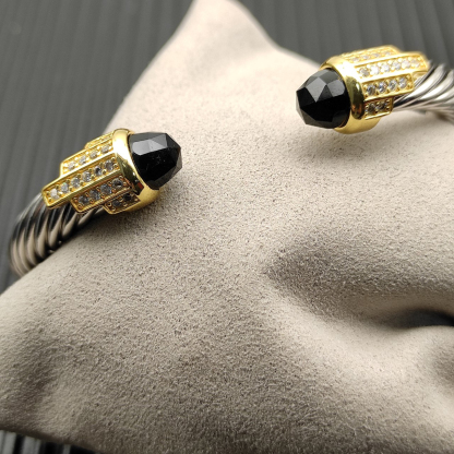 7mm Cable Bracelet with Black & Diamond Accents – Gold Cap