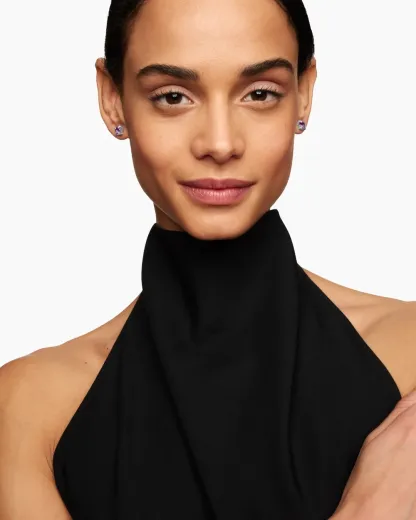 Petite Chatelaine® Stud Earrings Sterling Silver with Amethyst and Diamonds