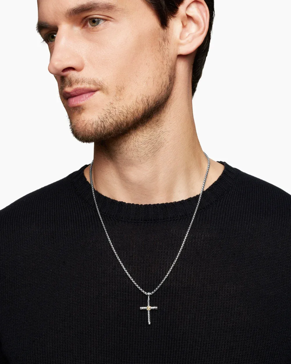 Cable Cross Pendant Sterling Silver with 18K Yellow Gold