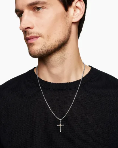 Cable Cross Pendant Sterling Silver with 18K Yellow Gold