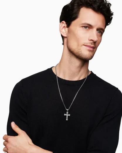 Chevron Cross Pendant Sterling Silver with Diamonds