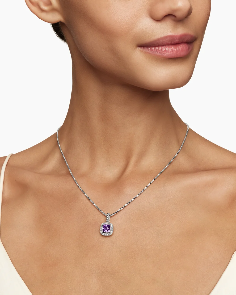 Petite Albion® Pendant Necklace Sterling Silver with Amethyst and Diamonds