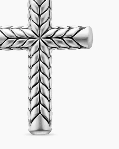 Chevron Cross Pendant Sterling Silver with Black Diamonds