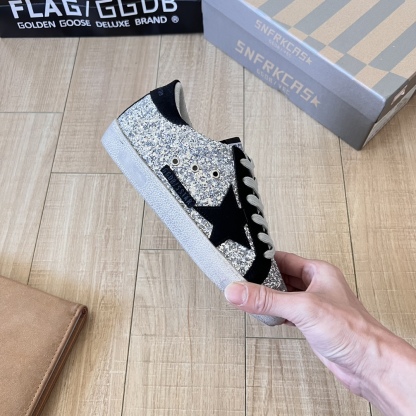Deluxe Brand Black/Silver Glitter Superstar Sneakers