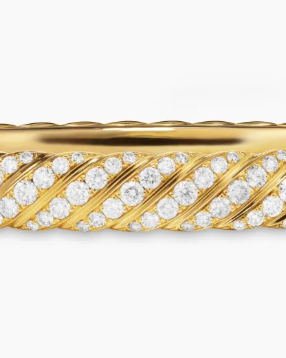 Sculpted Cable Bangle Bracelet 18K Yellow Gold with Diamonds,  6.2mm