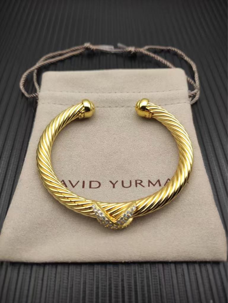 X Classic Cable Station Bracelet in Sterling gold with Diamonds，7mm