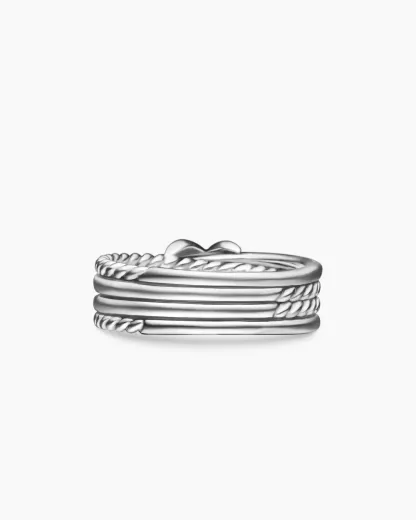 X Crossover Band Ring Sterling Silver with Diamonds