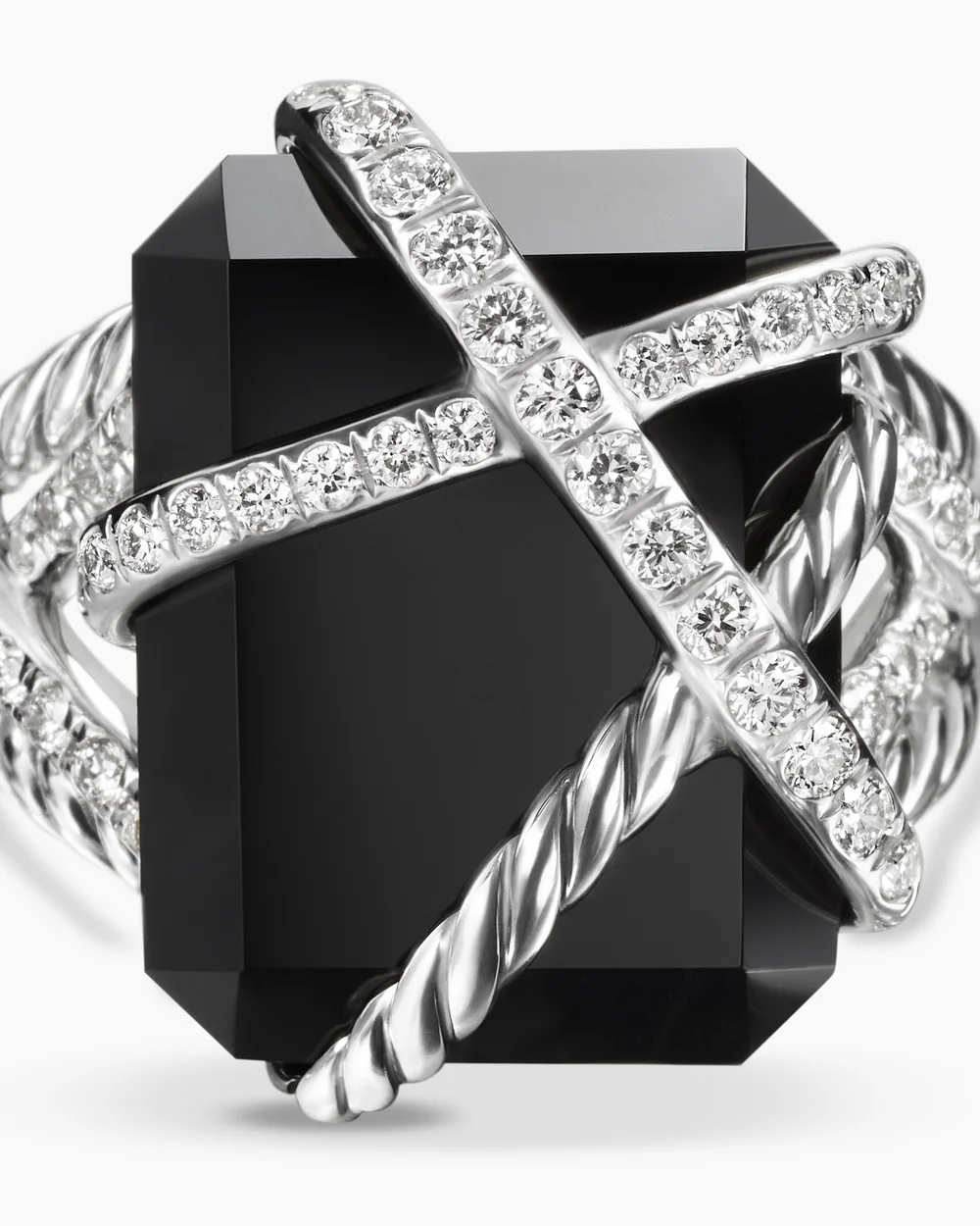 Cable Wrap Ring Sterling Silver with Black Onyx and Diamonds