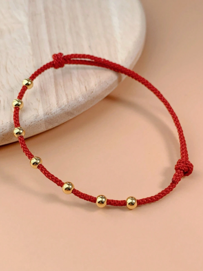 1pc Simple Style Adjustable Ladies Bracelet With 7 Golden Copper Beads