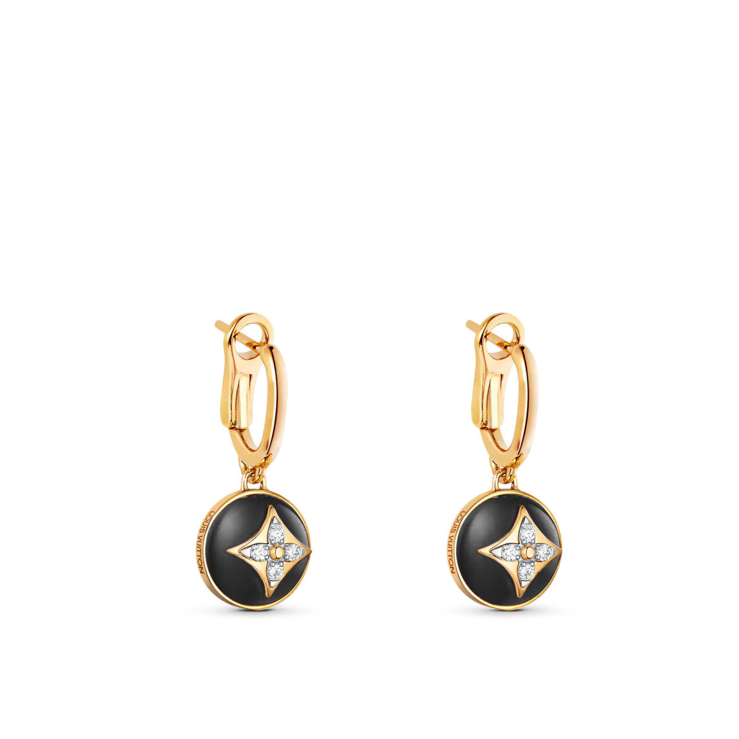 B Blossom Earrings, Yellow Gold, White Gold, Onyx And Diamonds