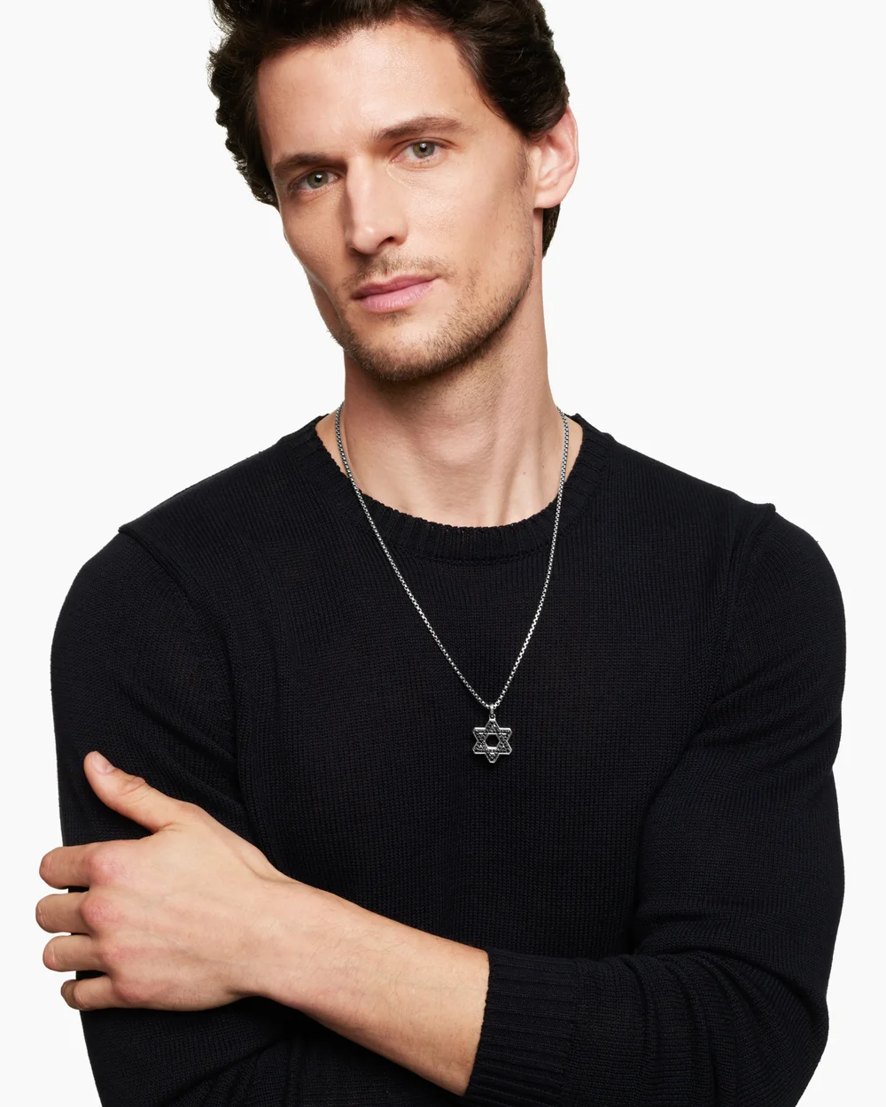 Pavé Star of David Pendant Sterling Silver with Black Diamonds