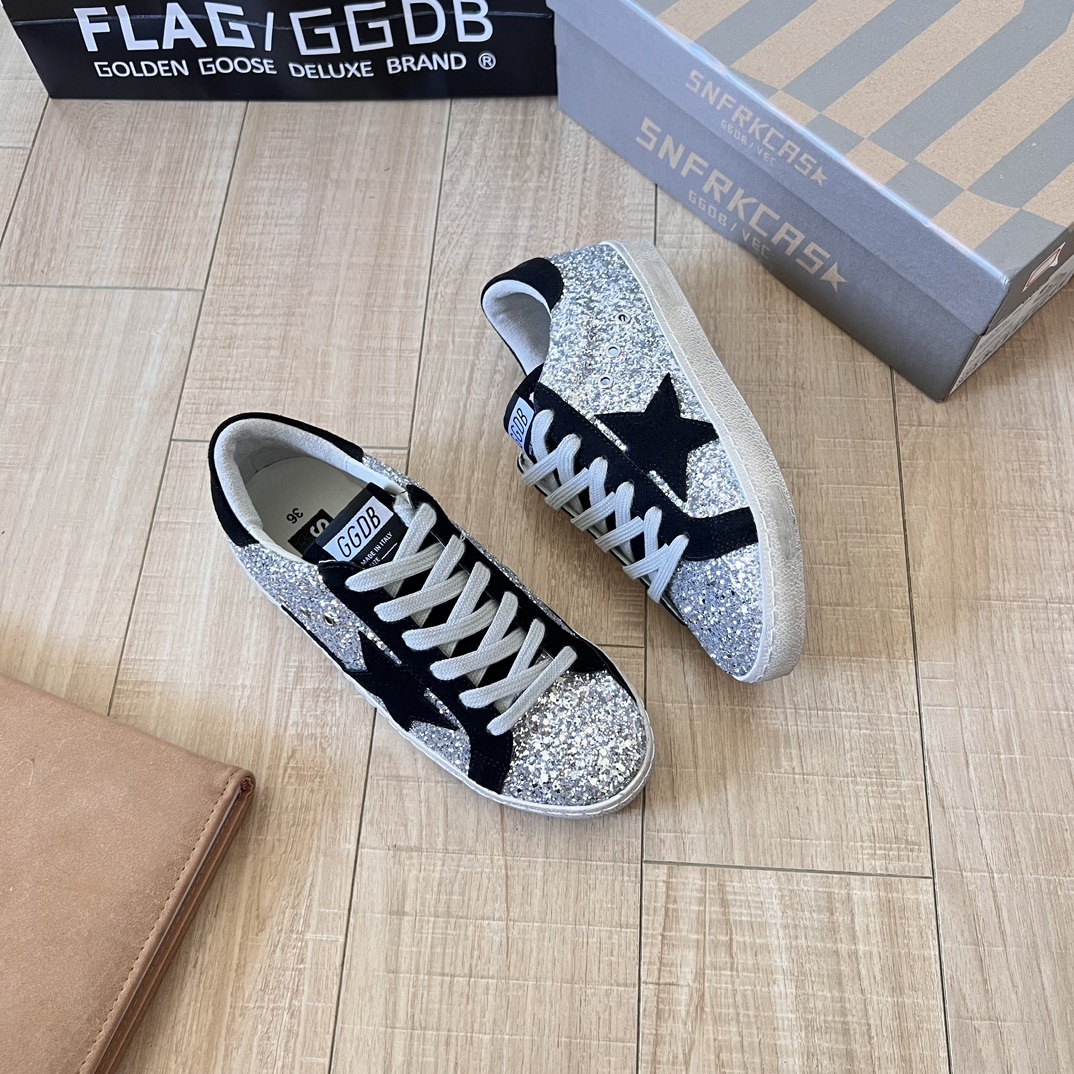 Deluxe Brand Black/Silver Glitter Superstar Sneakers