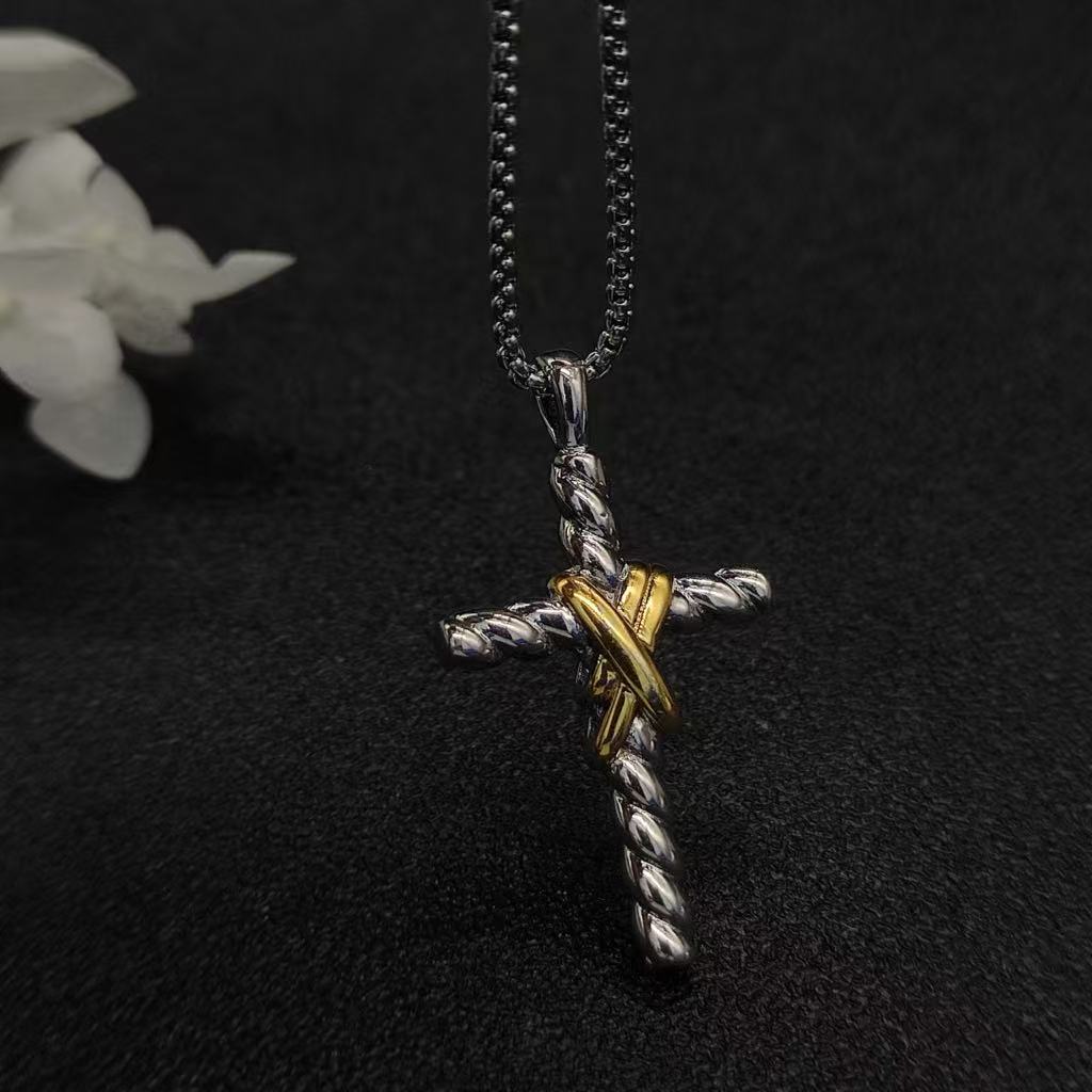 X Cross Pendant Sterling Silver with 18K Yellow Gold