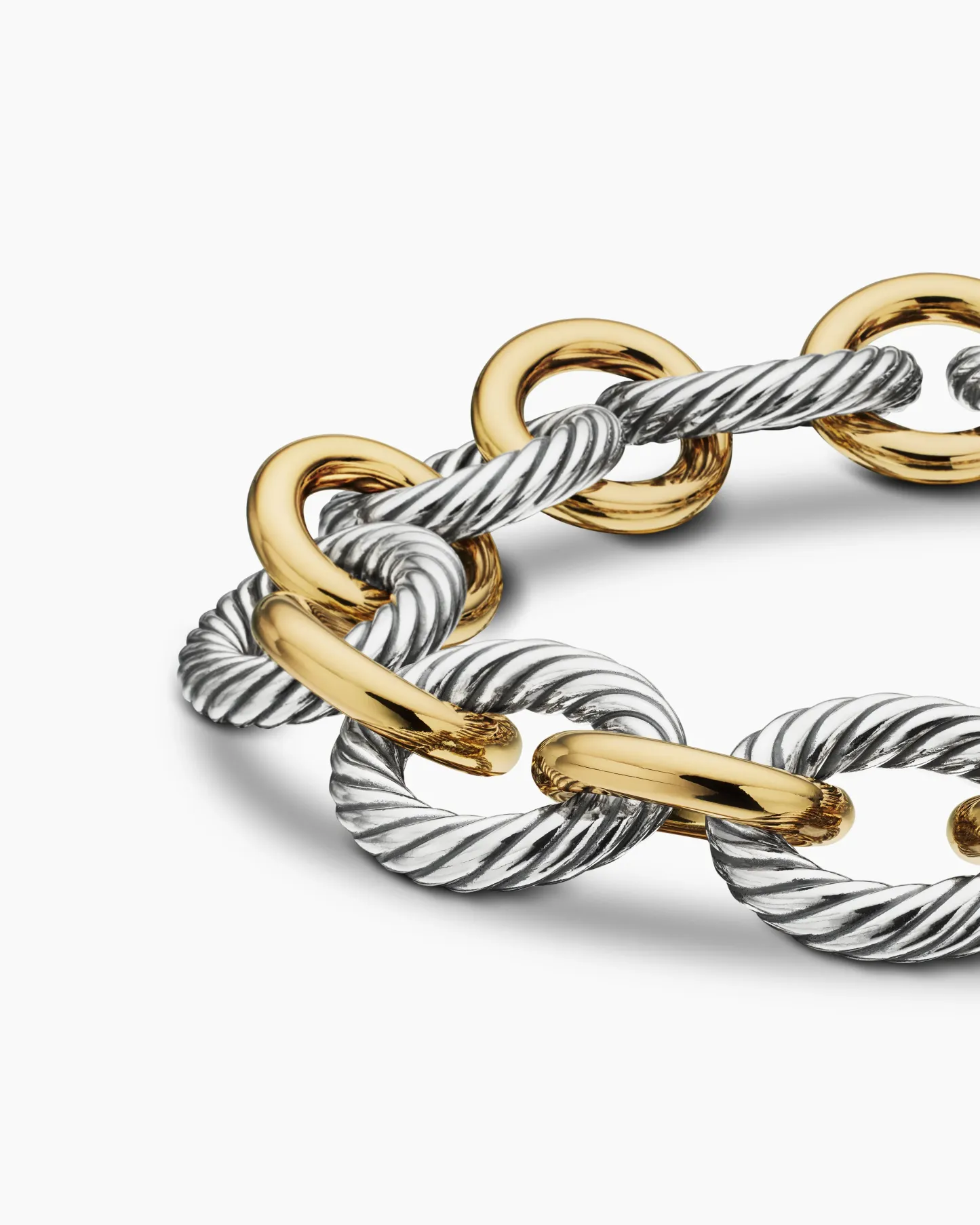 Oval Link Chain Bracelet Sterling Silver with 18K Yellow Gold,19mm