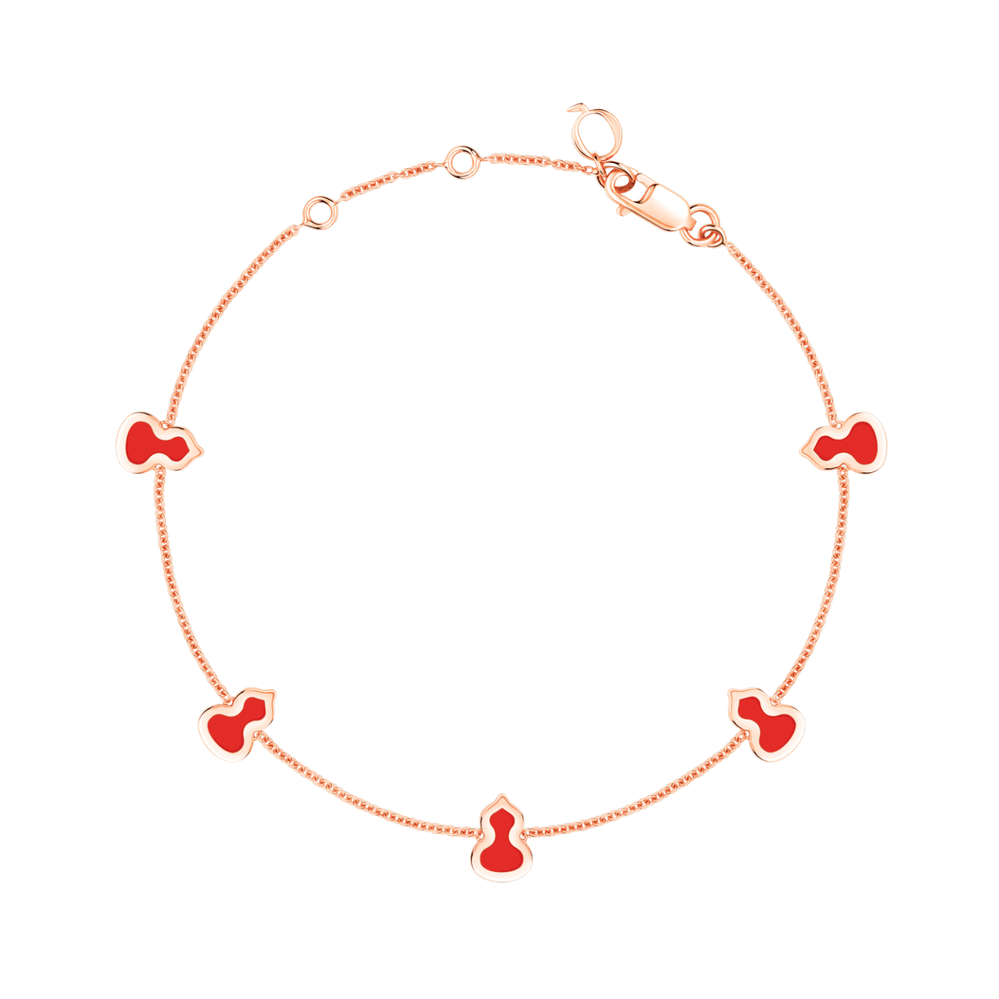 Wulu sautoir bracelet in 18K rose gold with red enamel