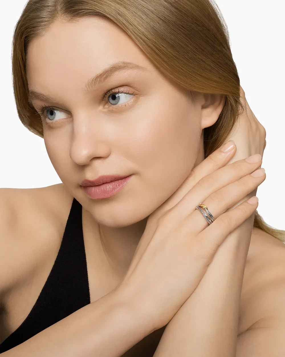 X Crossover Band Ring Sterling Silver with 18K Yellow Gold