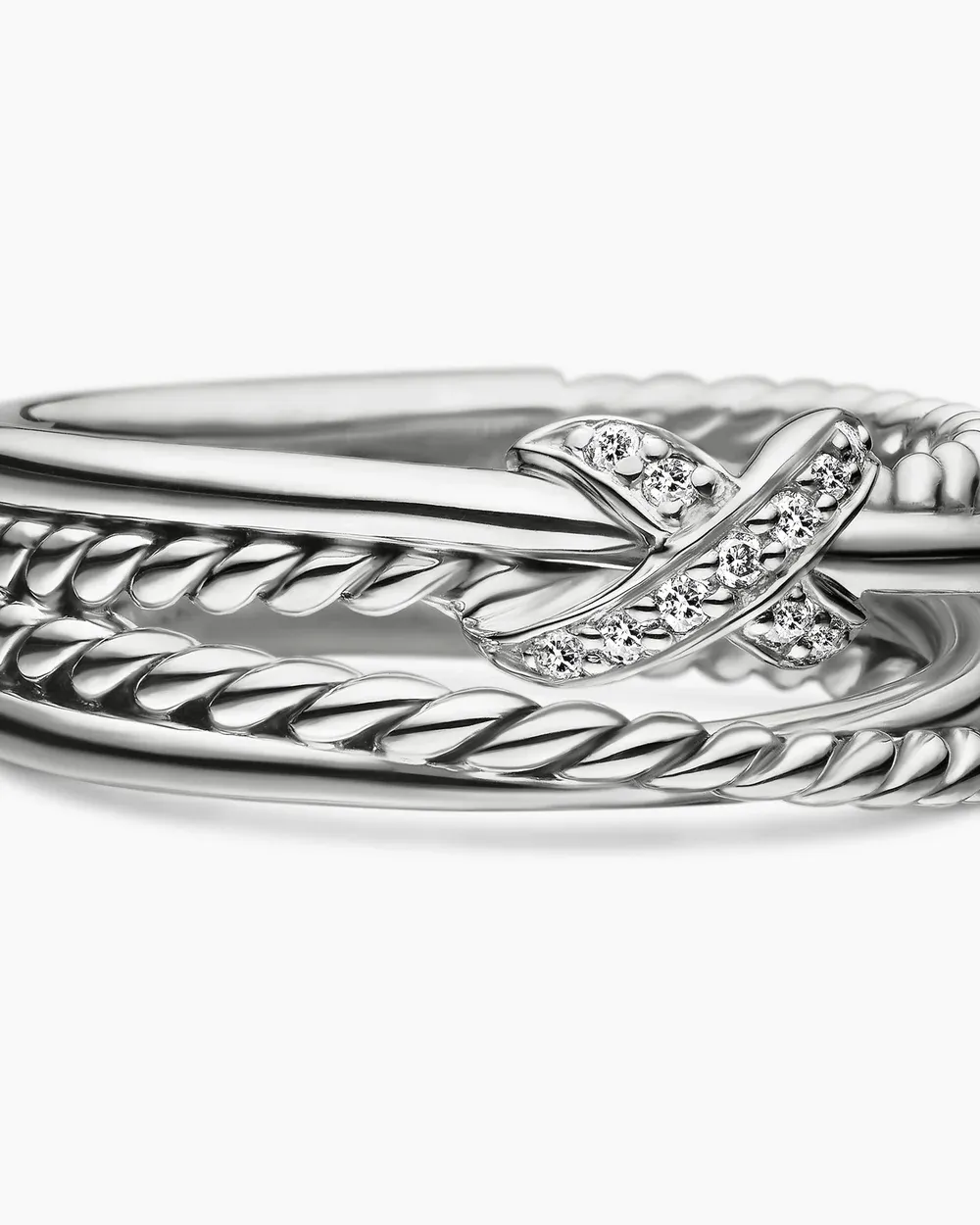X Crossover Band Ring Sterling Silver with Diamonds