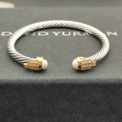 5mm Cable Bracelet with Pearl White Topaz & Diamond Accents