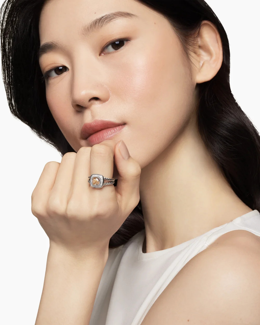 Petite Albion® Ring Sterling Silver with Morganite and Diamonds